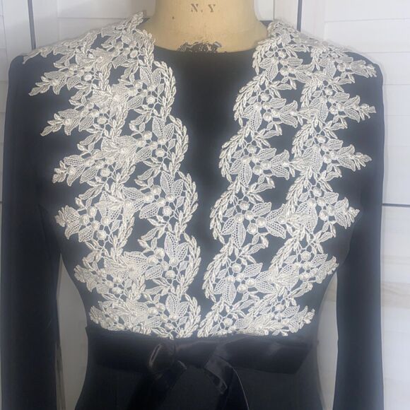 Vintage 60s 70s Handmade Women's Dress Formal Back Polyester w/ Appliques Medium - Picture 2 of 9